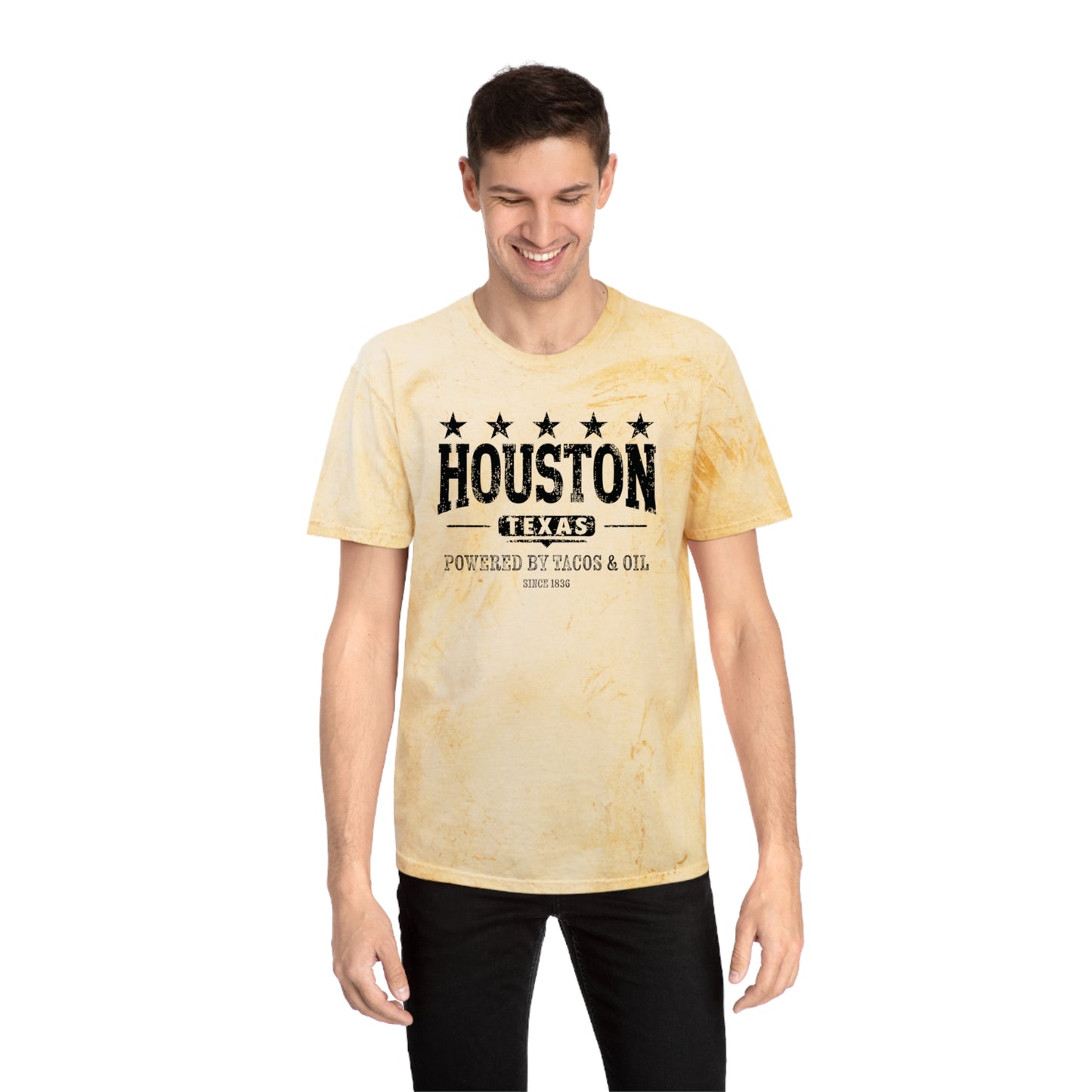 Houston: Powered By Tacos & Oil - Color Blast T-Shirt