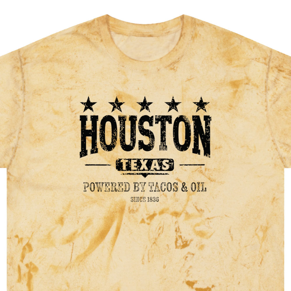 Houston: Powered By Tacos & Oil - Color Blast T-Shirt