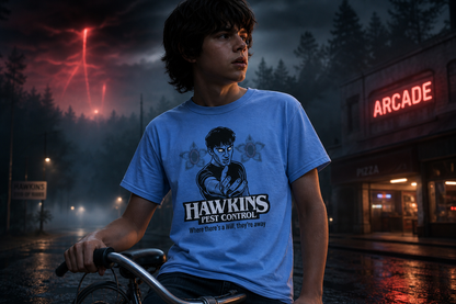 Hawkins Pest Control Shirt - Funny Stranger Things Movie Shirt, Retro 80s Sci-Fi Horror, Upside Down Shirt