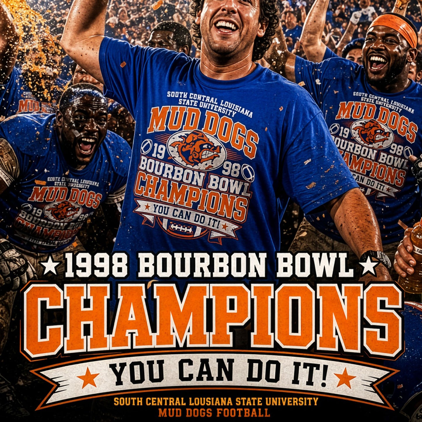 SCLSU Mud Dogs Bourbon Bowl Champions T-Shirt | The Waterboy Movie Parody Tee
